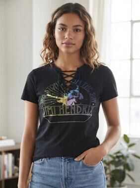 Jimi Hendrix Front Lace-up Graphic Tee Band Merch